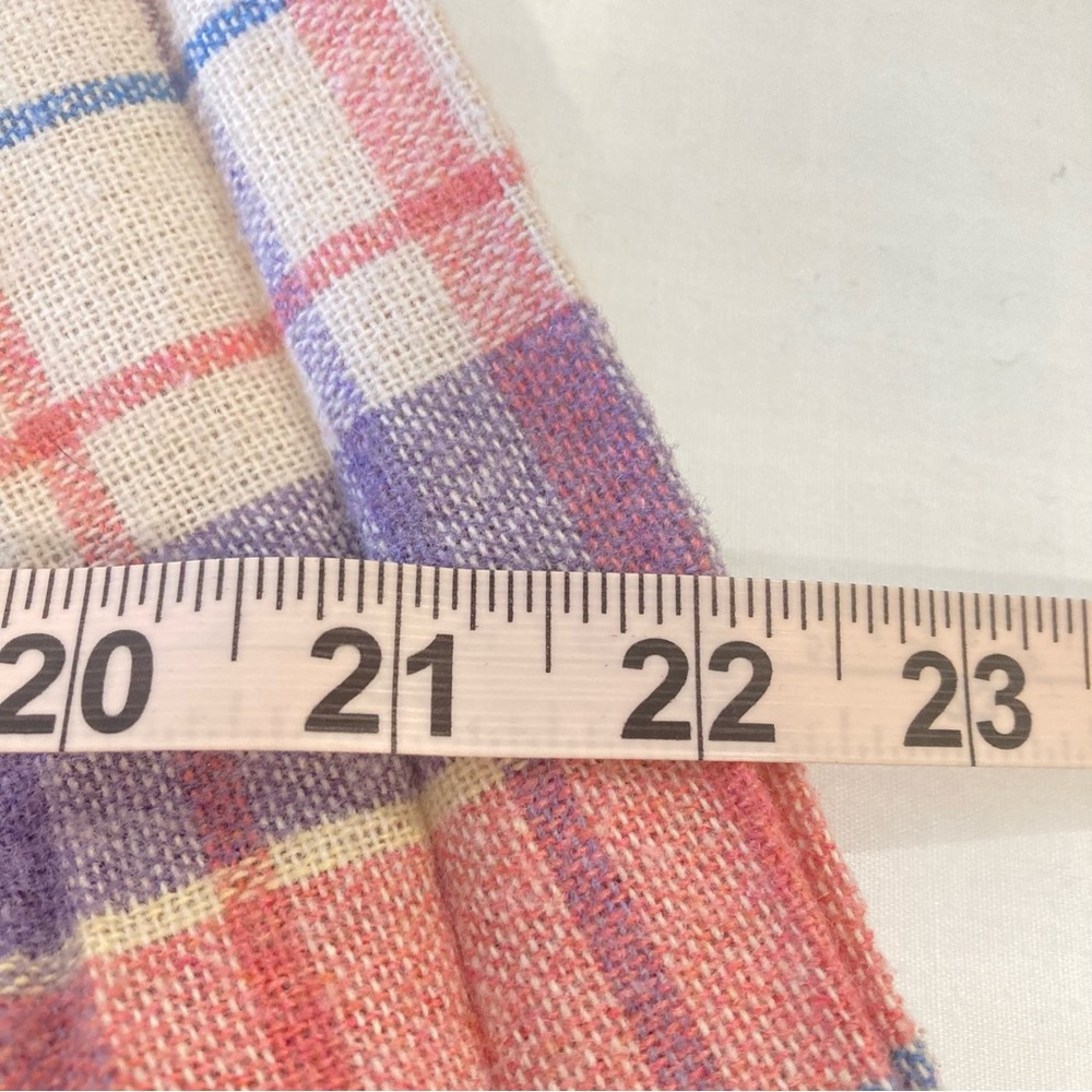 Vintage pleated skirt pink purple blue cream plaid wool midi skirt - Picture 7 of 12